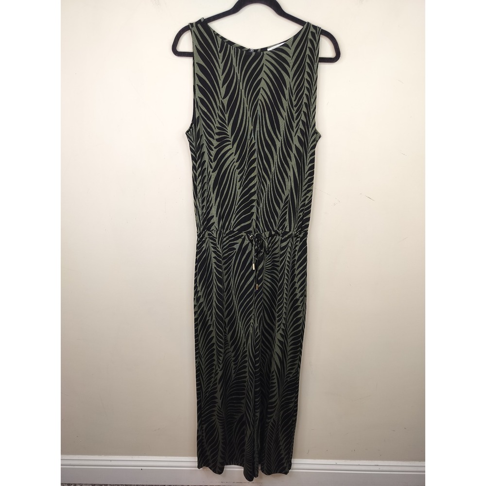 Chico's Jumpsuit 1 / Medium Sleeveless Palm Print Tropical Olive Green Black